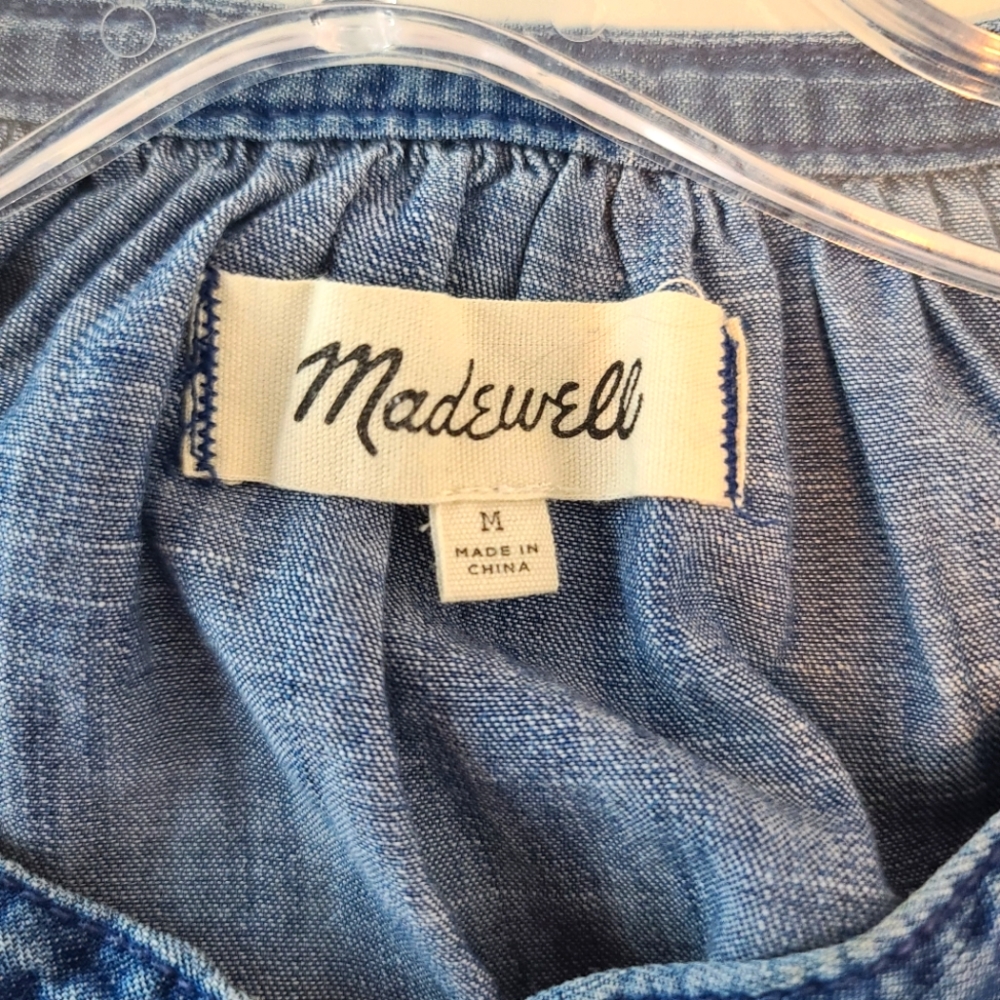 MADEWELL Denim Chambray Tie Poplin Shirt Top - Picture 4 of 11